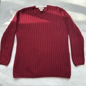 Eddie Bauer Sweater Womens Large 100% Cotton Knit Heavy V Neck